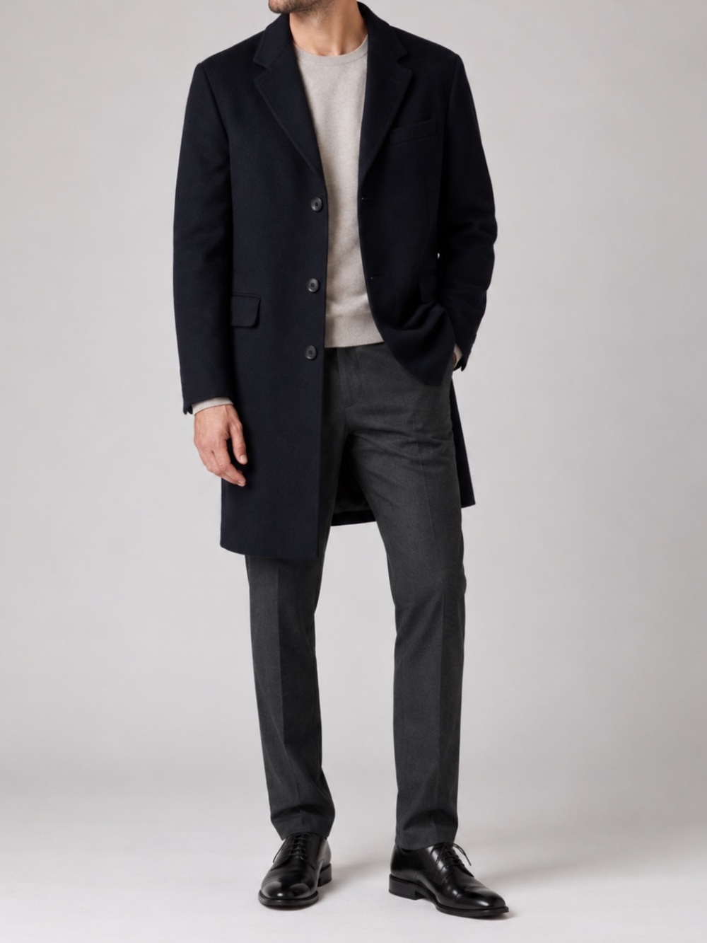 Wool and Cashmere Mens Overcoat Size 40 Navy Blue Long Trench Coat Winter Warm